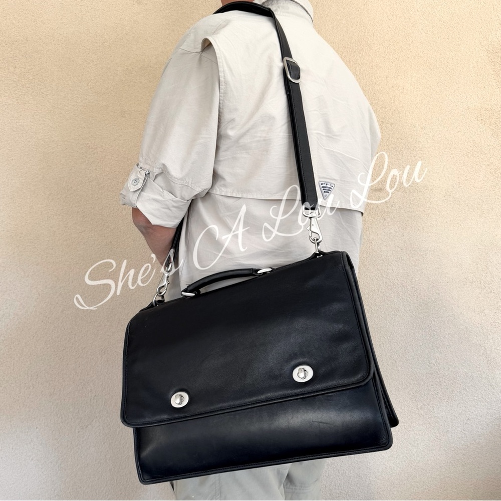 TANDI Quality Leather Professional Briefcase with Multifunction Pockets in Black